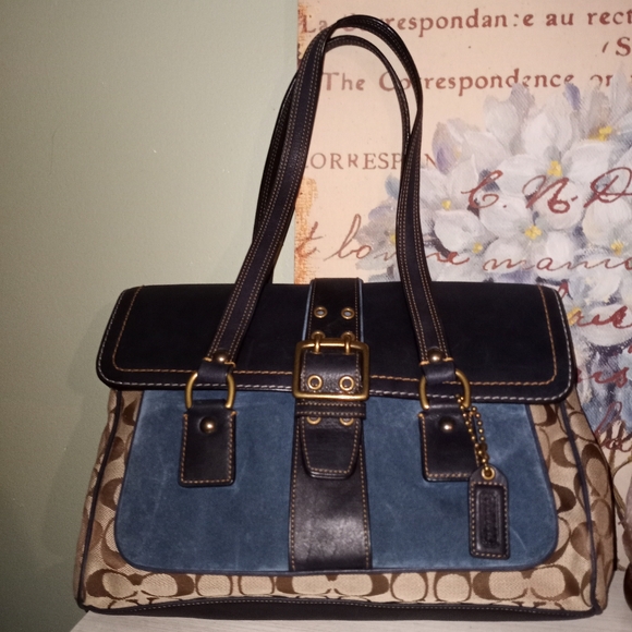 Coach Handbags - Coach Fall 2004 Special Edition Handbag - In Signature with Navy Leather & Suede